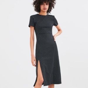 Zara Polka Dot Knit Midi Dress with Side Slit